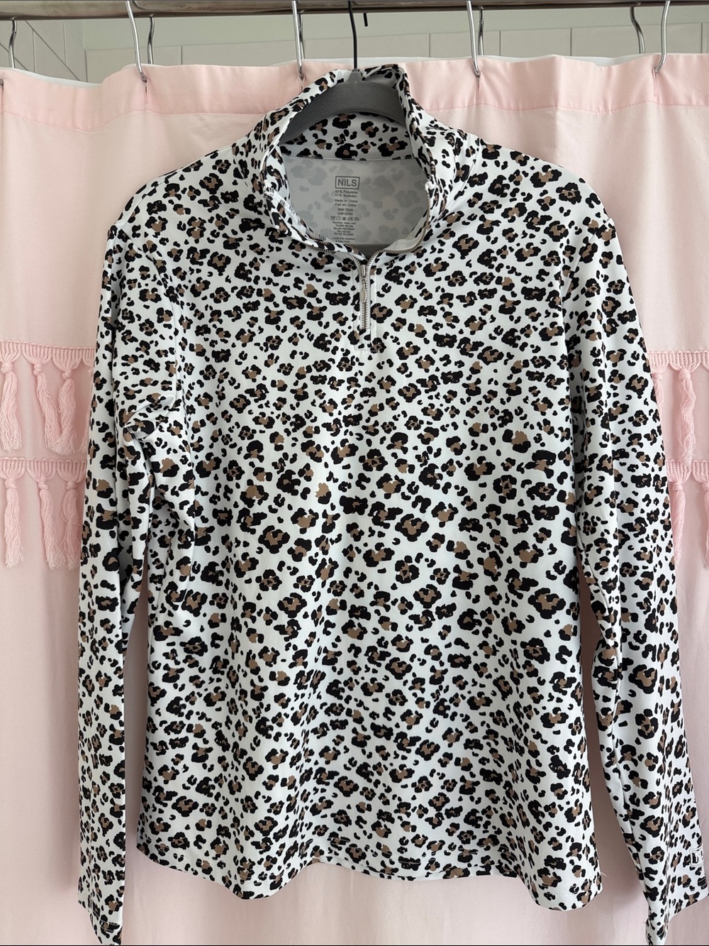 NILS White Leopard-Print Long-Sleeve Quarter-Zip Top with Tan and Black Spots
